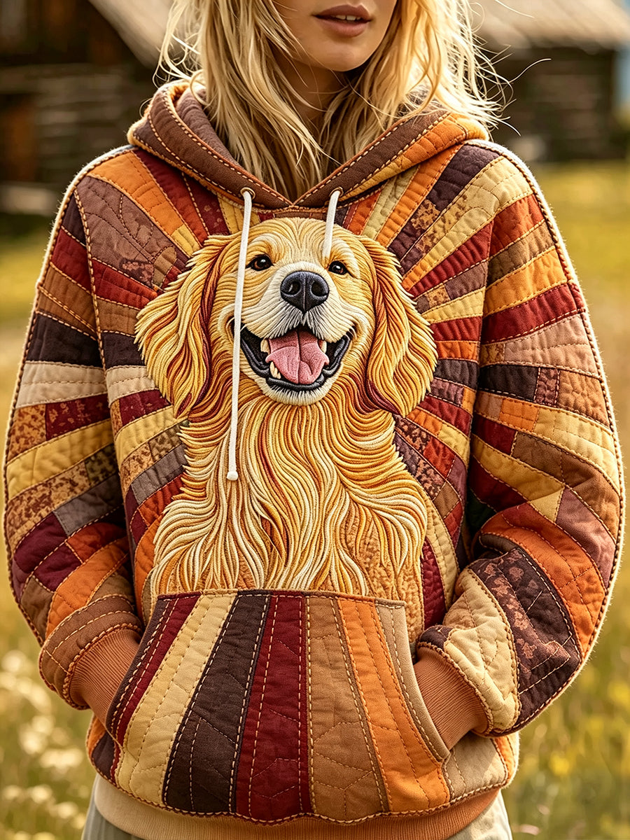 Naisten söpö Golden Retriever patchwork Tulosta Cozy Hoodie Print