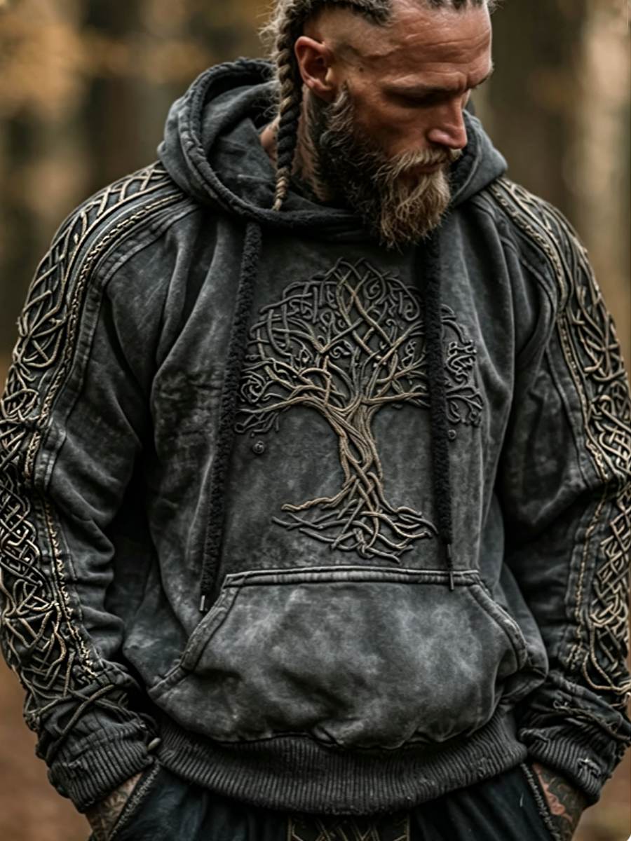 Miesten Viking Kelttinen solmu elämän puu taidehukkapuu