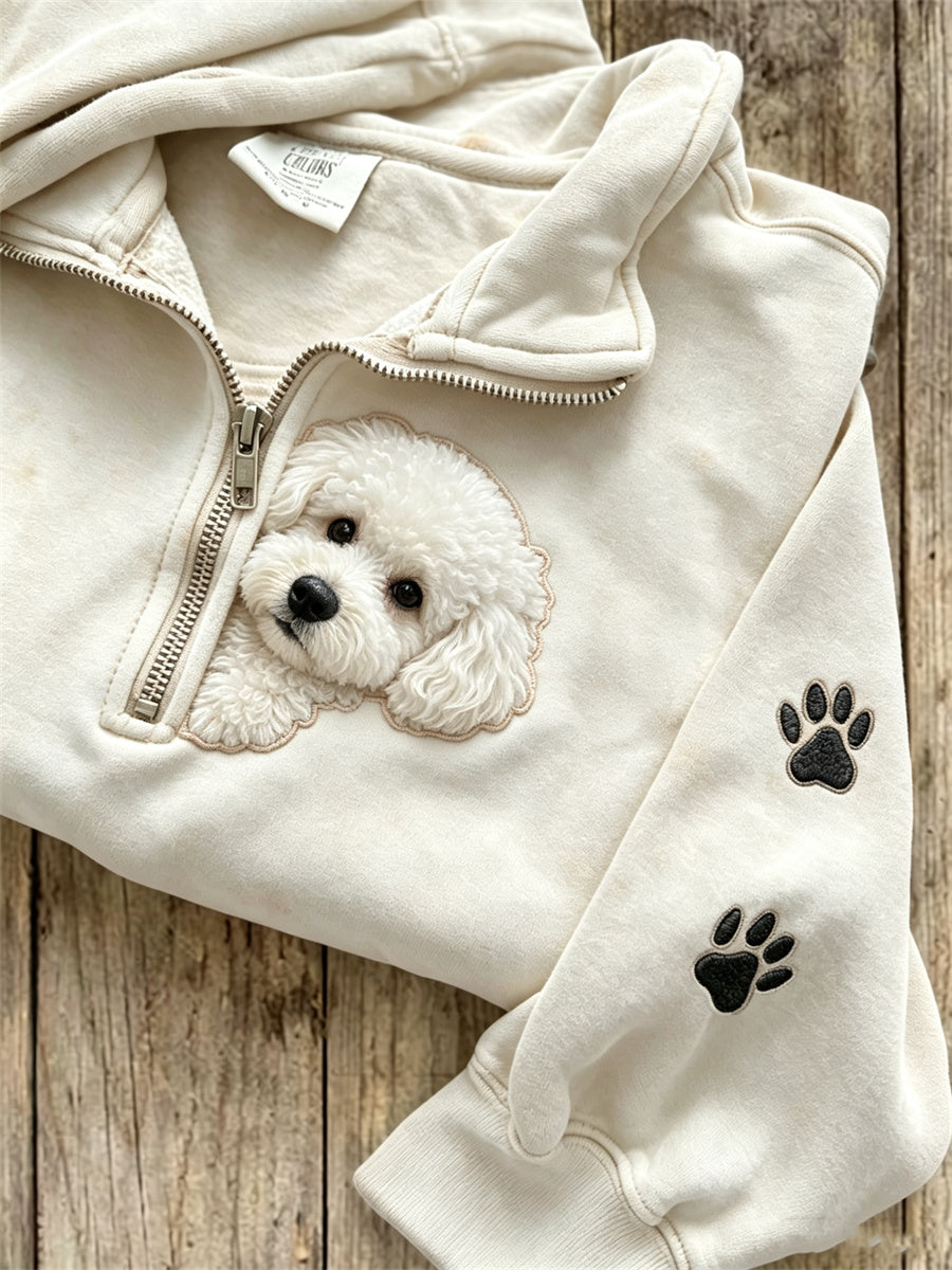 Naisten kurkistava Poodel Koira & Paw Tulostukset Tulosta Zip up Sweatshirt