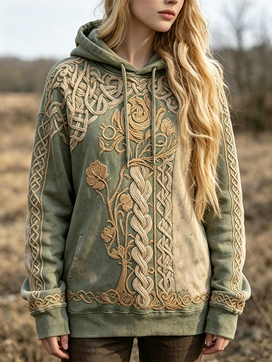 Naisten retro Viking Celtic solmu kuvio painettu rento huppari