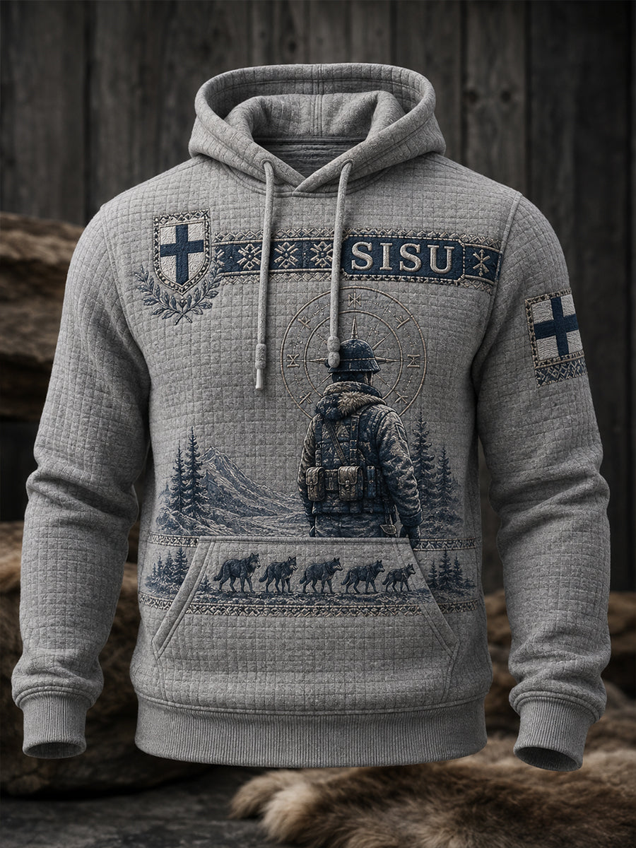 Miesten Sisu Veteraanien Henki Perintötaidepainatus hupputakki