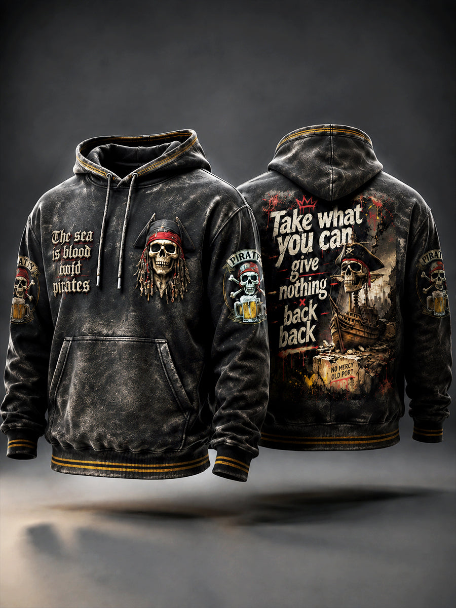 Miesten Vintage Musta Pirate-Print vapaa huppupaikka