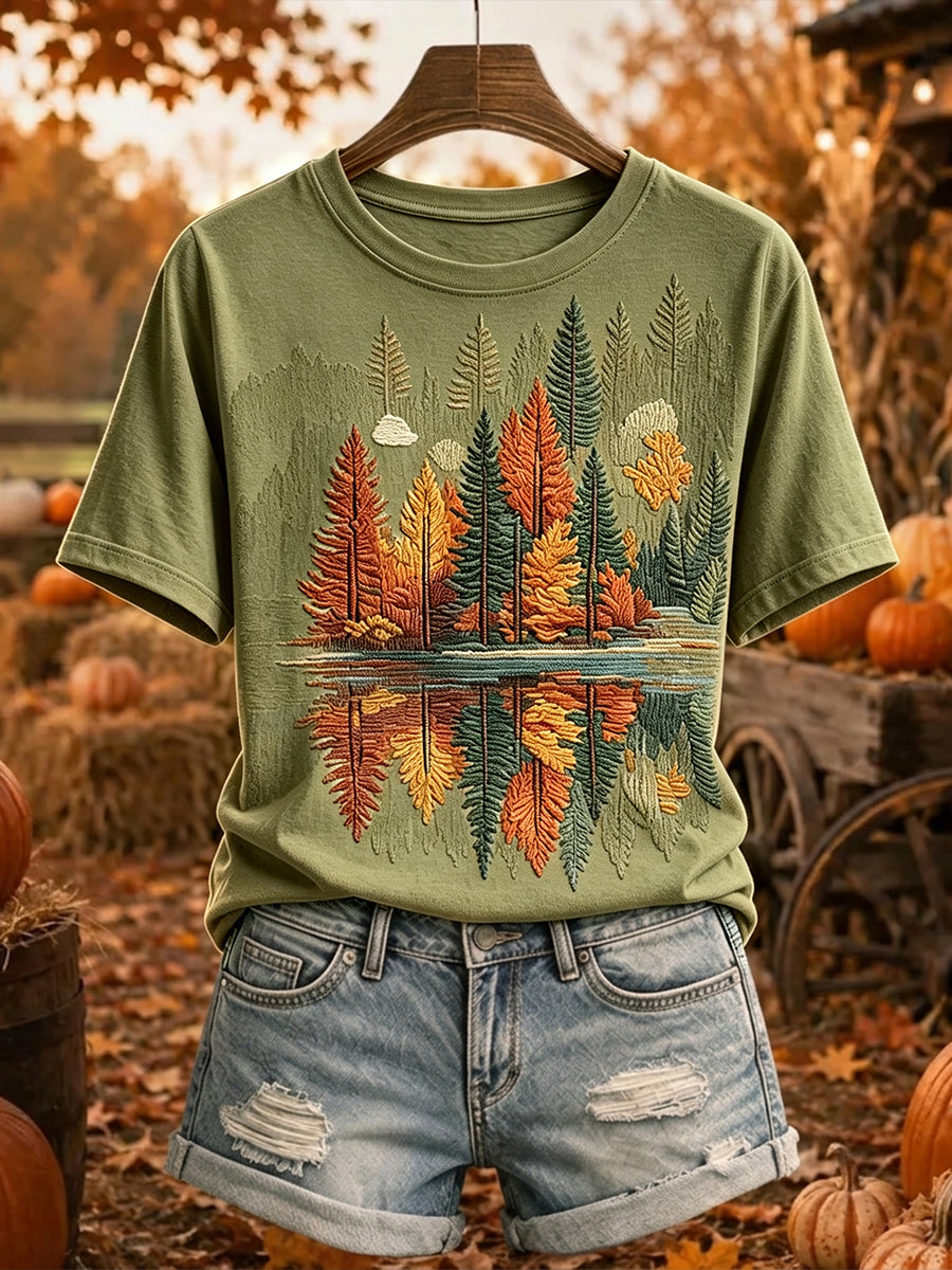 Naisten Vintage Fall Trees Tulosta mukava lyhythihais T-paito