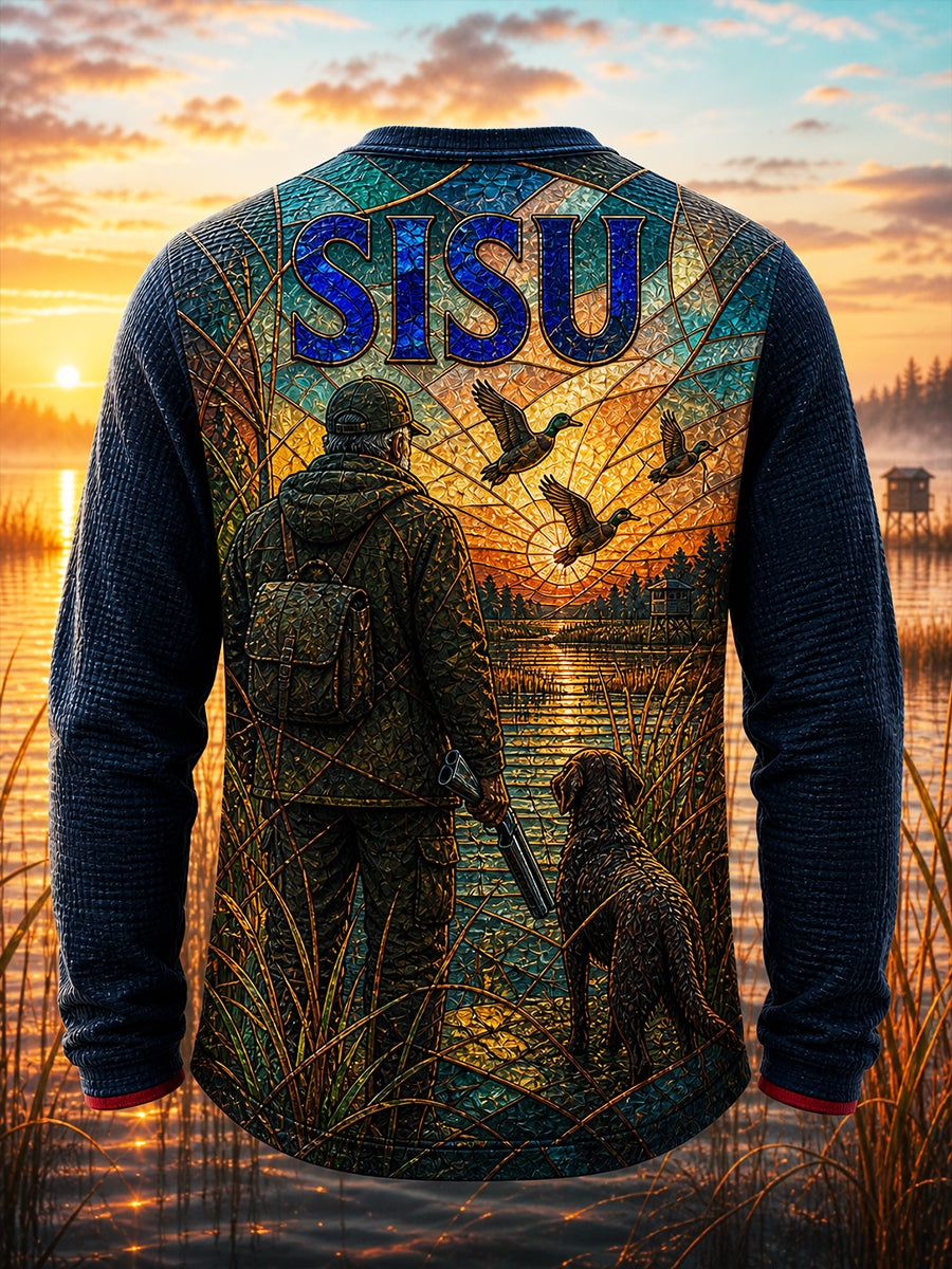 Retro Suomen taide Print Casual Waffle-Sweatshirt