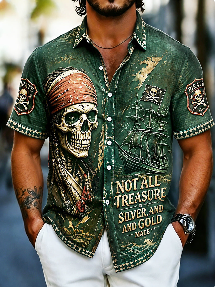 Miesten vihreä punk Pirate-Print Casual lyhythihaa paita