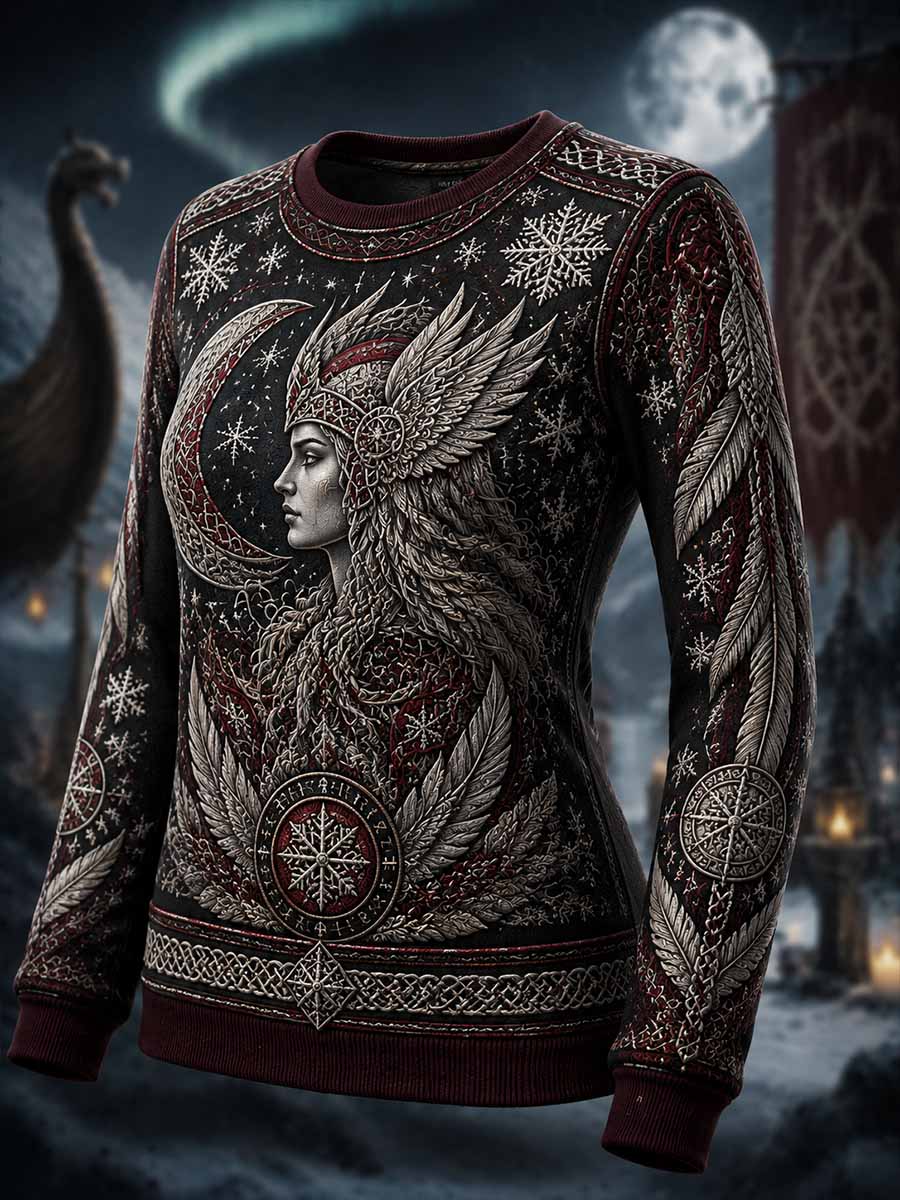 Naisten Retro Viking Nainen soturi kuvio painettu Sweatshirt