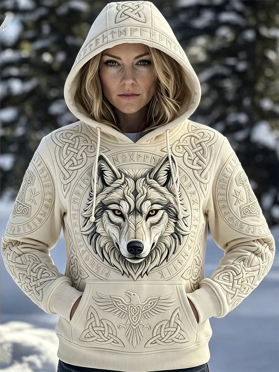 Naisten Viking Inspiroitu kelttinen susi tulosta huppupaikoilla Sweatshirt taskuja