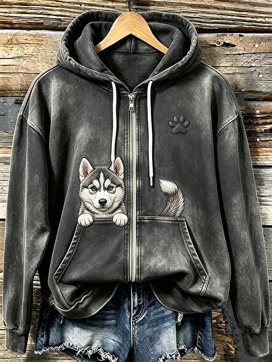 Naisten Siperialainen Husky & Paw Tulosta mukava Zip-Up Huppari