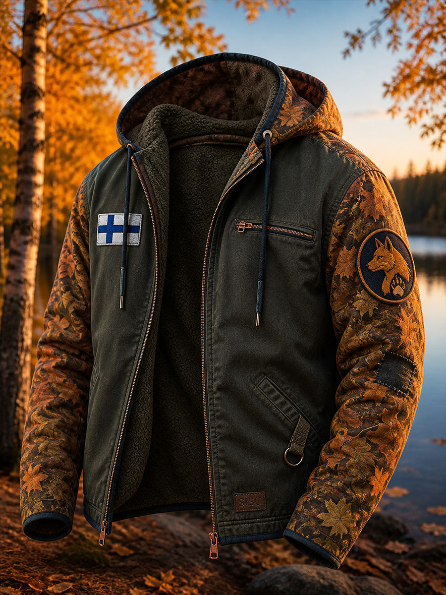 Viihtyisä Zip-Up Casual Hoodie Retro suomalainen taide Print