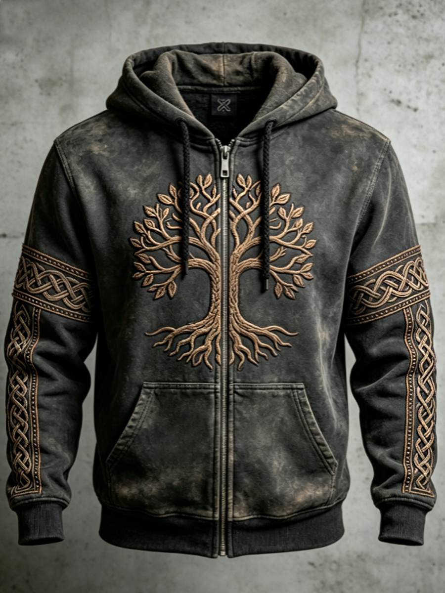 Miesten Retro Viking Valknut puu elämän väri lohko taide Zip-Up Hoodie
