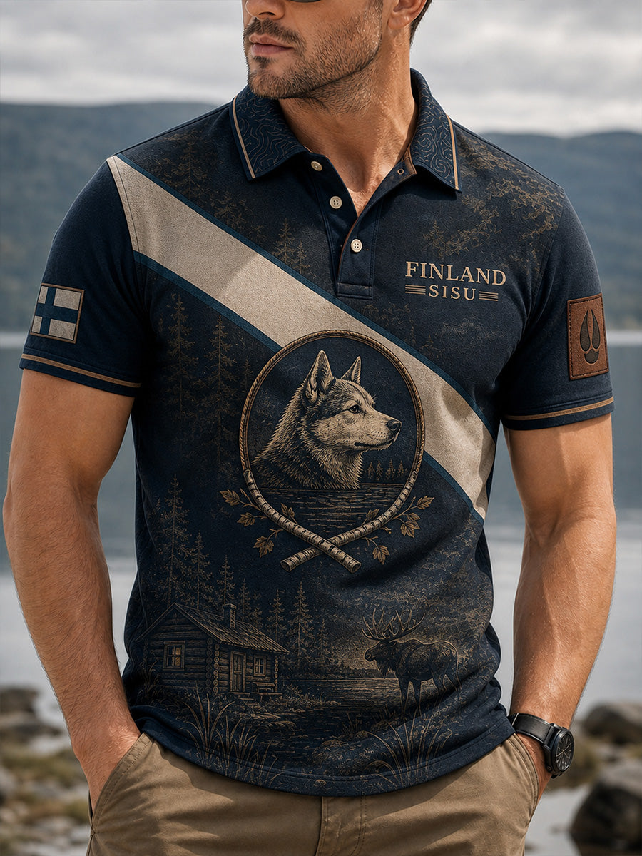 Retropainatuksella varustettu suomalainen taidetilkkutyylisen t-paidan vapaa-ajan polo-paita