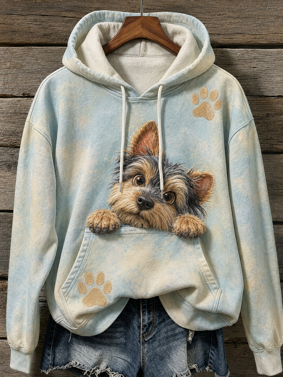 Naisten söpö Yorkie Koira & Vappaa Tulosta Viihtyisä huppari