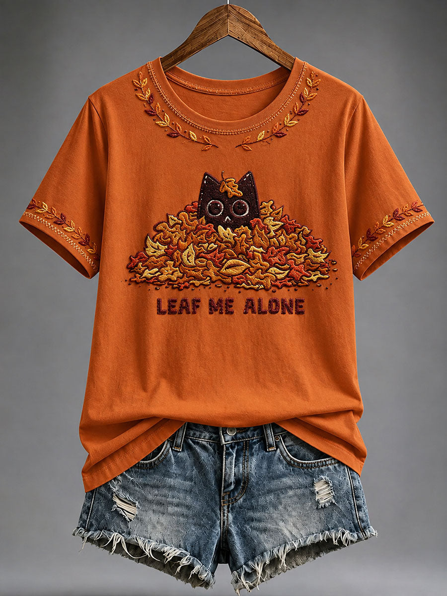 Naisten Leaf Me Alone Black Cat Short T-paita