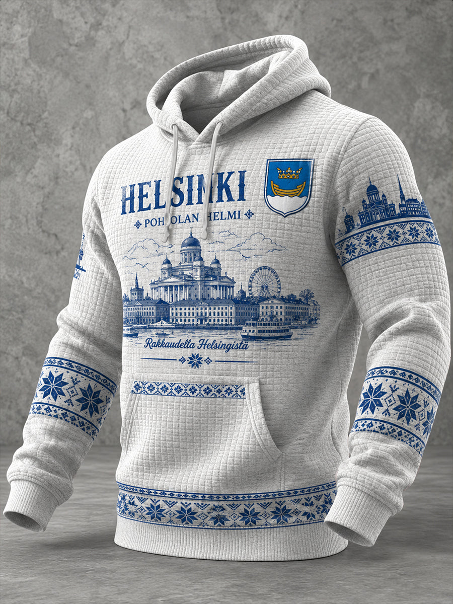 Miesten vohvelineulossweatshirt urbaanilla muistotilaisuuden graafisella painokuvioinnilla