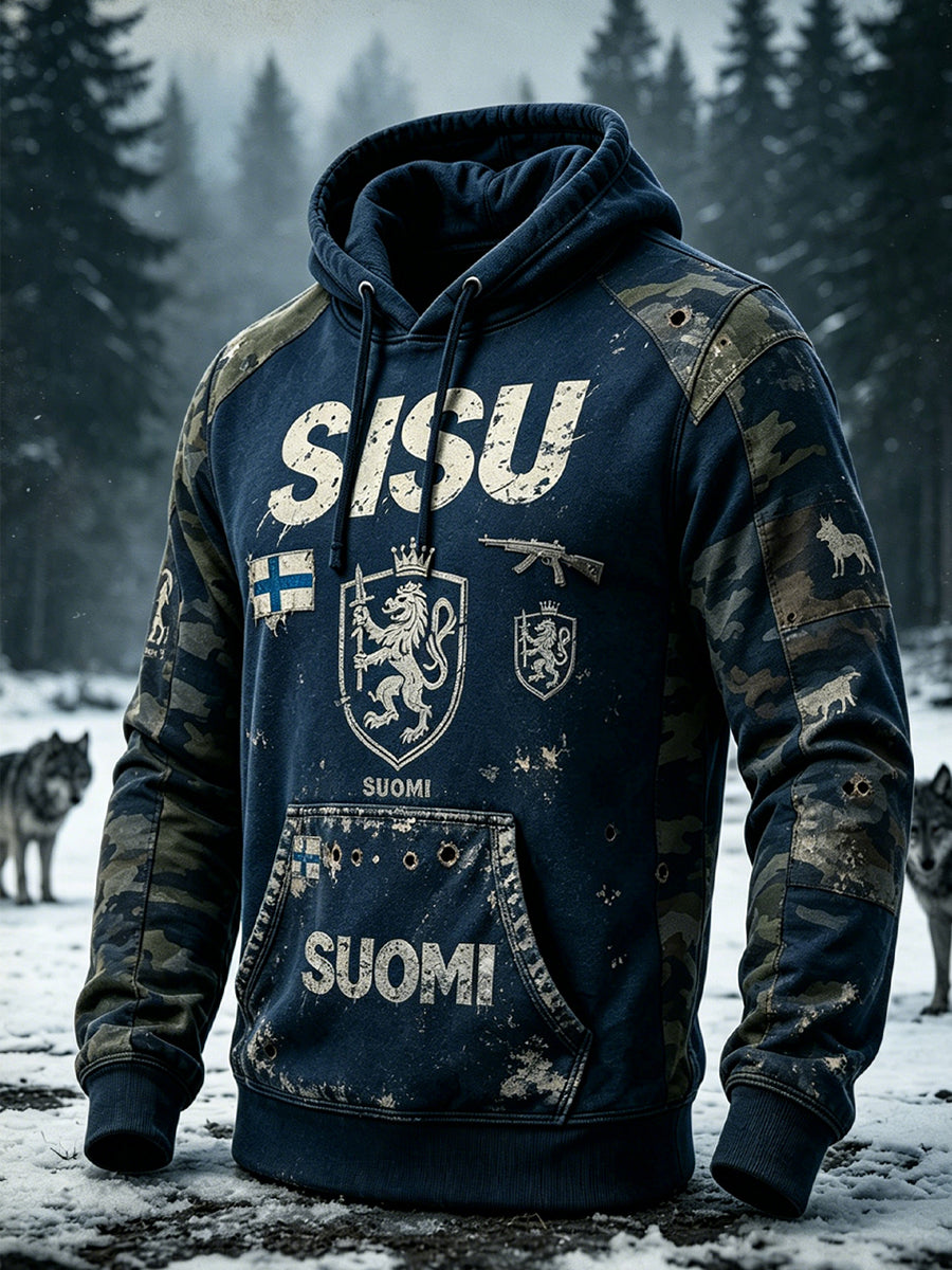 Miesten retro suomalainen veteraanien sisuhenki huppari