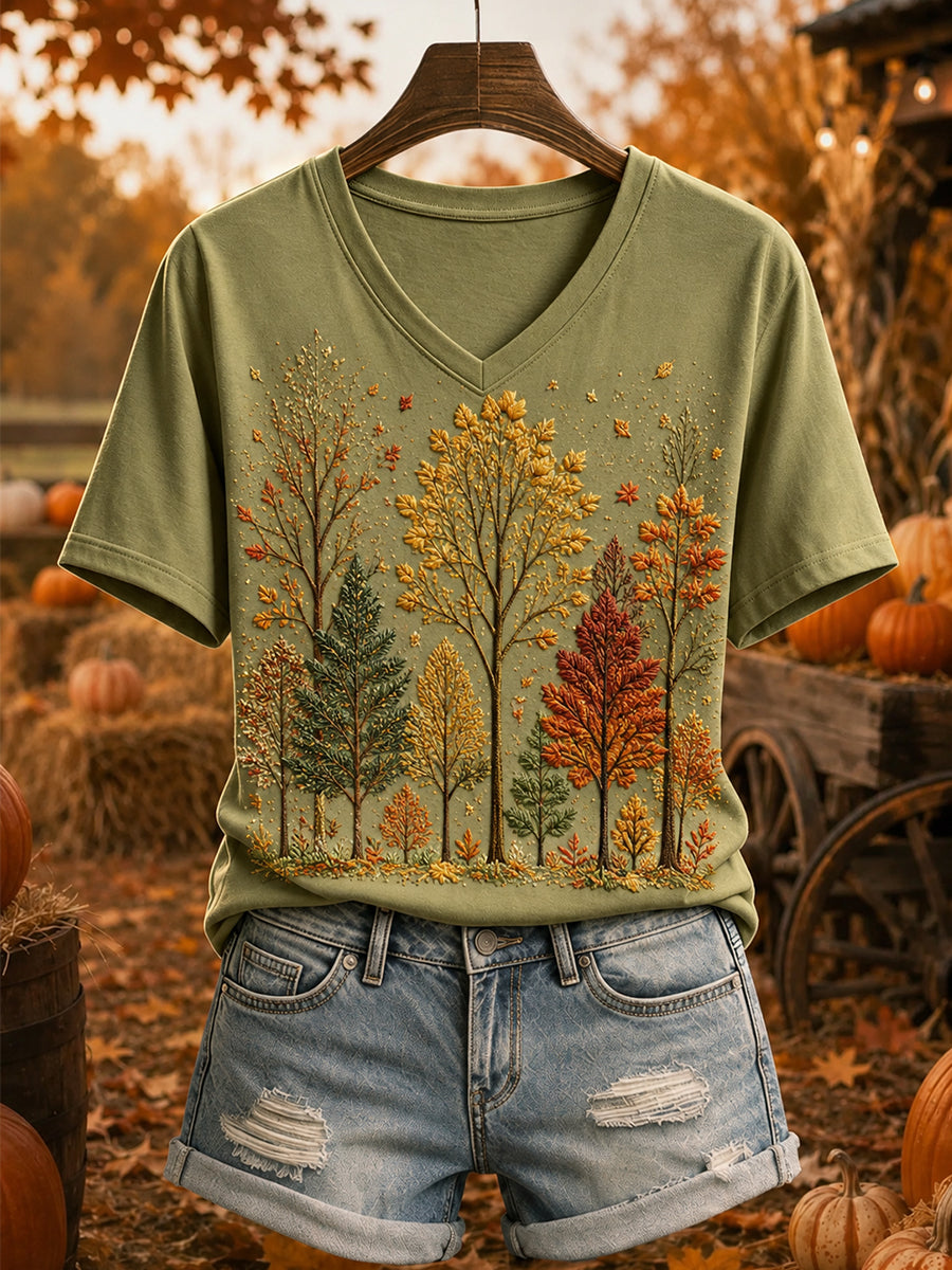 Naisten Vintage Fall Trees Tulosta Viihtyisä lyhythiha T-paita