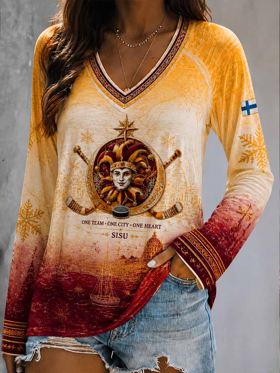 Naisten Retro Winter Ice Hockey Print Sweatshirt