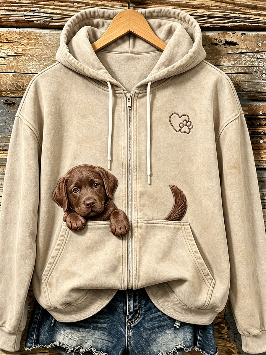 Naisten Peeking Labrador Retriever & Puw Tulosta viihtyisä Zip-Up Hoodie.