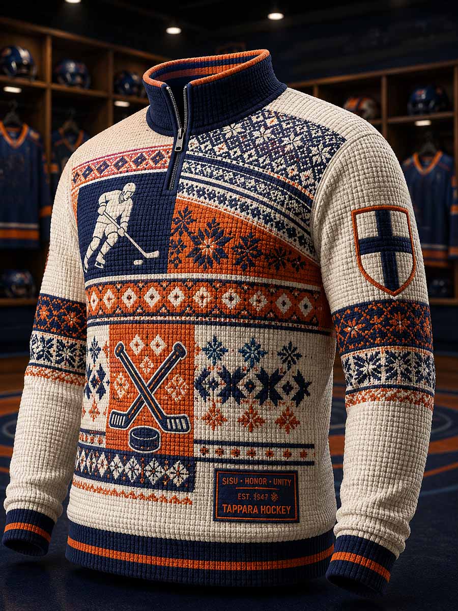 Miesten vintagetyylinen perinteinen jääkiekkoa muistuttava painokuvioitu collegepaita