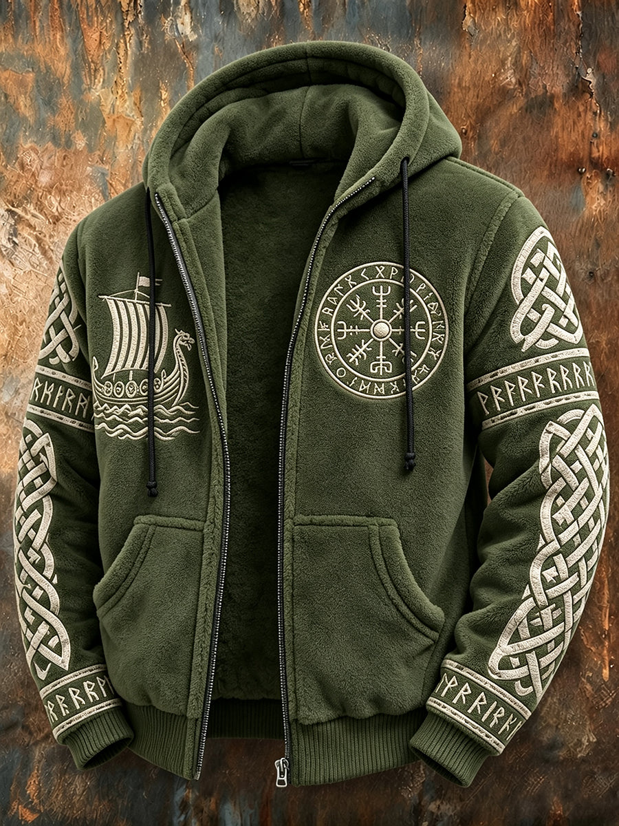 Miesten Vintage Viking Celtic solmu Tulosta koko Zip Flannel Hoodie.