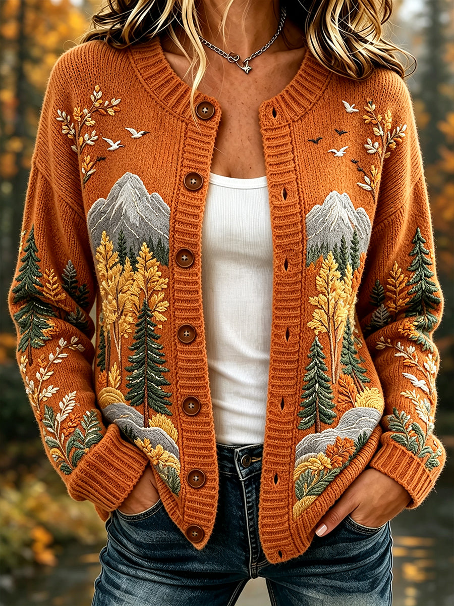 Naisten Vintage Fall maisema kuvio Tulosta Cozy Cardigana