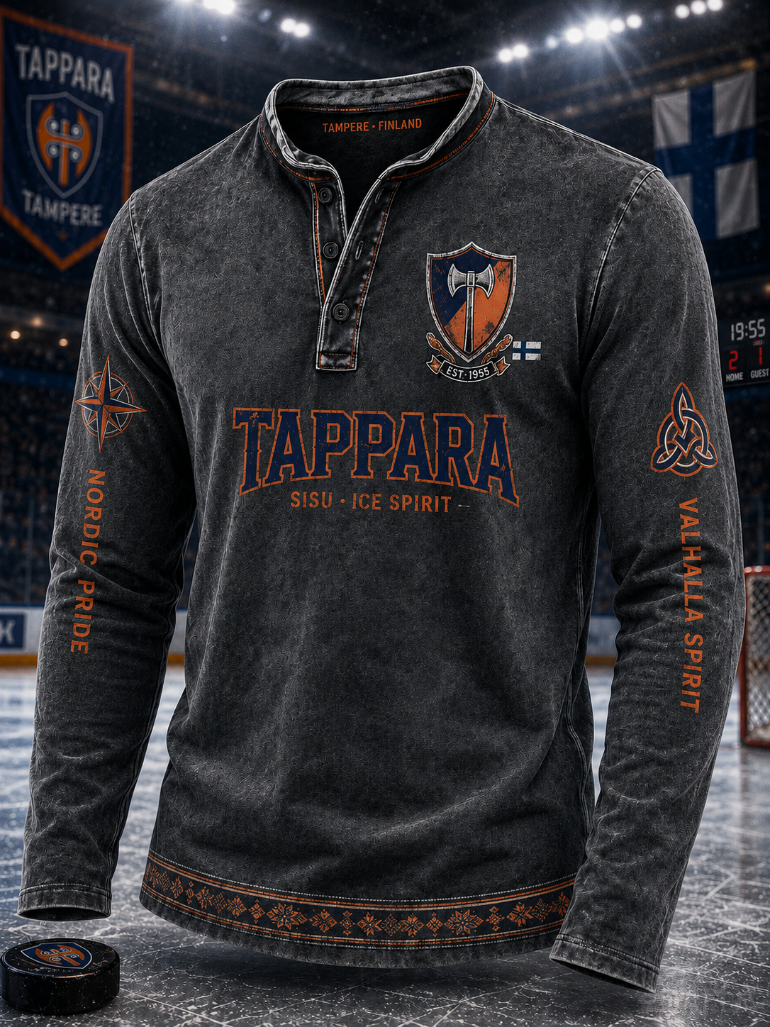 Miesten suomalainen jääkiekko Tappara Kolminapainen pitkähiha Henley-paita