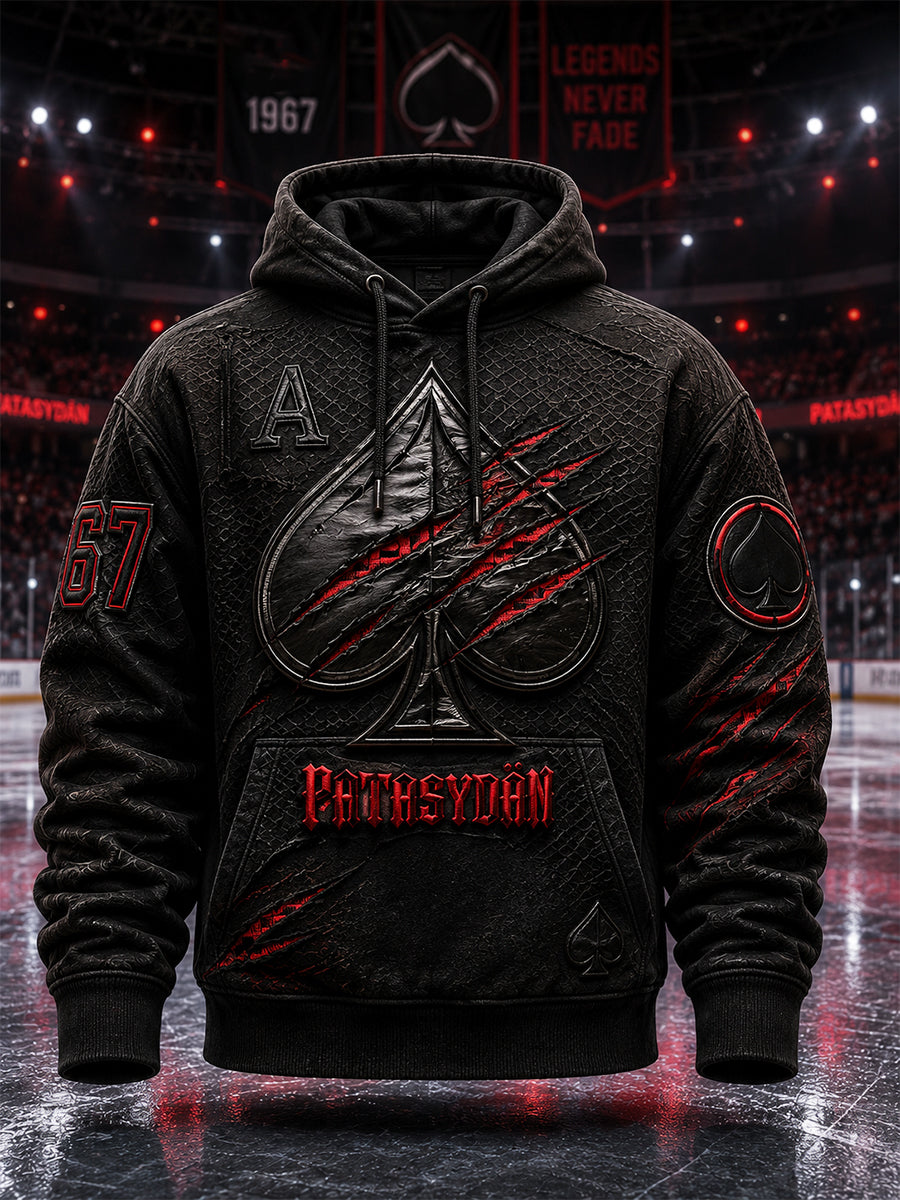 Miesten retro Porin Ässät -suomihokkifani pitkähihainen huppari