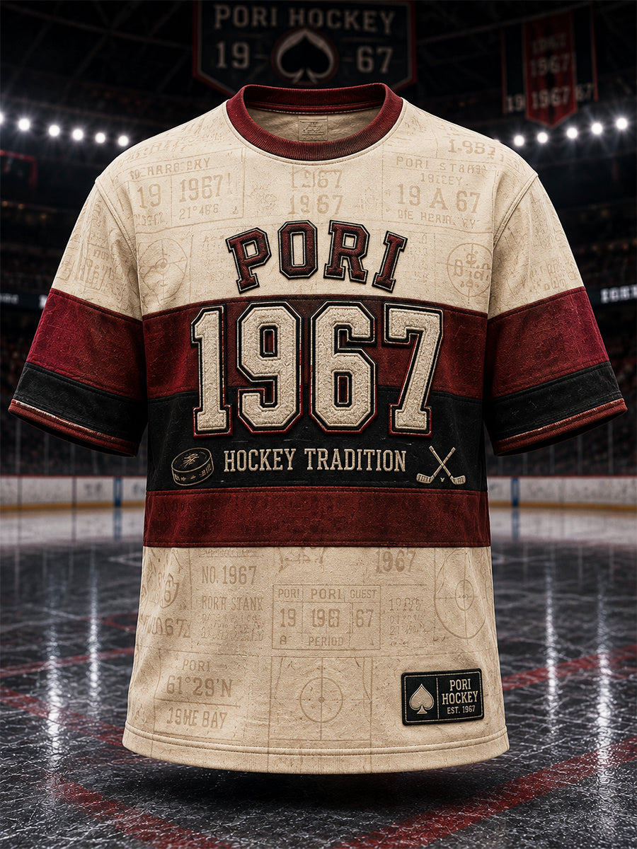 Miesten Retro Porin Ässät Suomen jääkiekko Rakastaja Lyhyhiha T-paiti