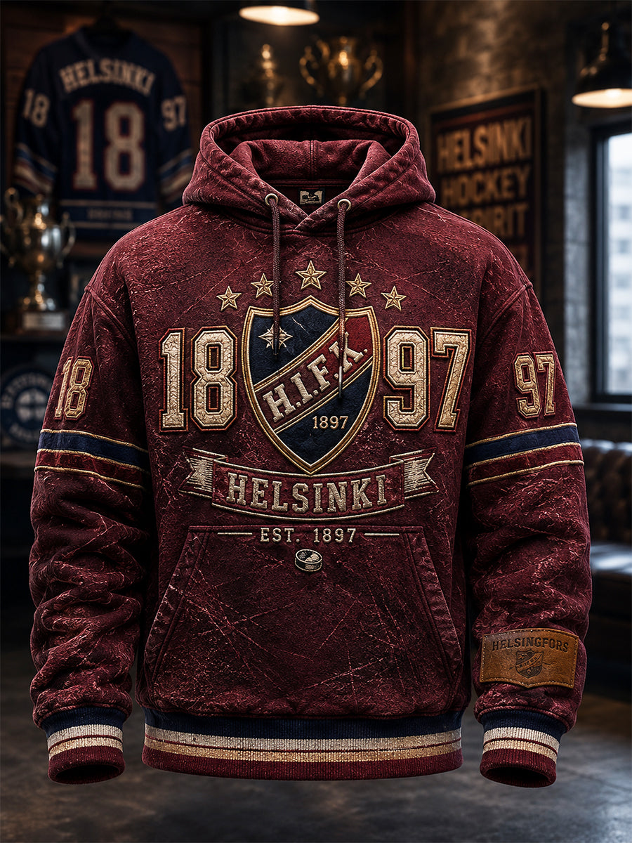 Miesten Retro HIFK Suomen jääkiekko pitkähihais