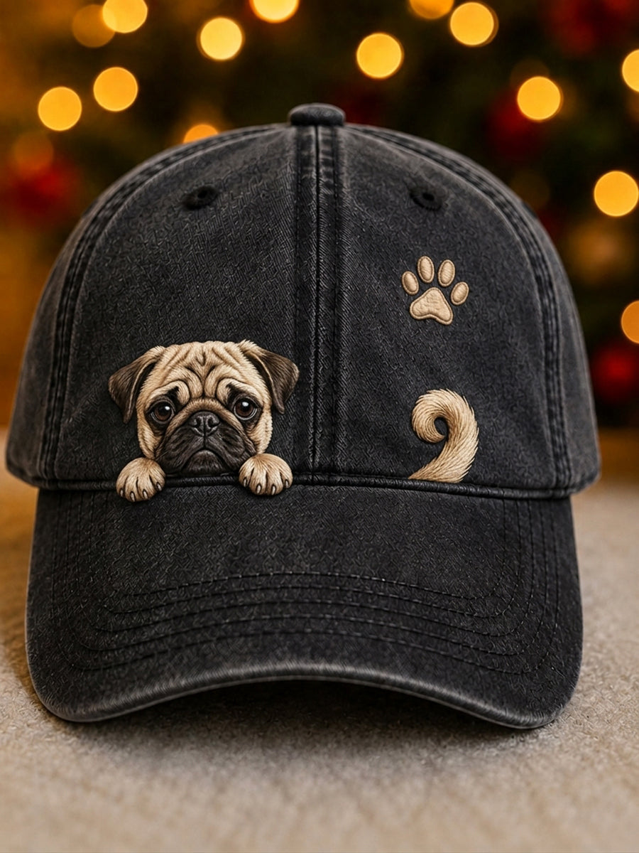 Söpö Peeking Pug Dog & Puw Tulosta Vintage Pesty Hatta