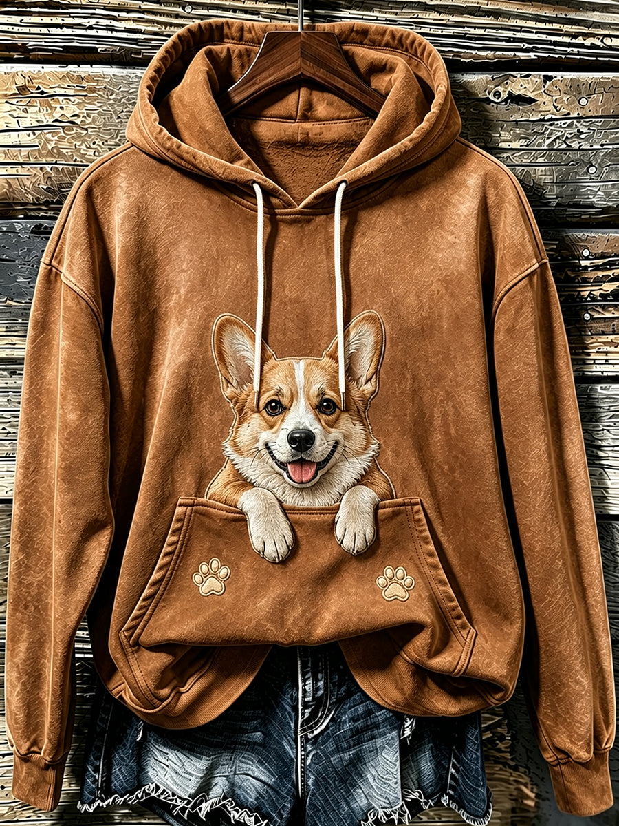 Naisten ihana Peeking Corgi & Tassat Print Huppupaikka