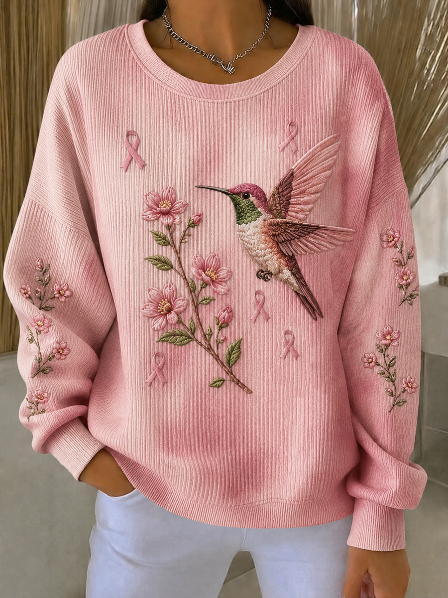Naisten kolibri Art Printa Ribbed pyöreä kaula Sweatshirt