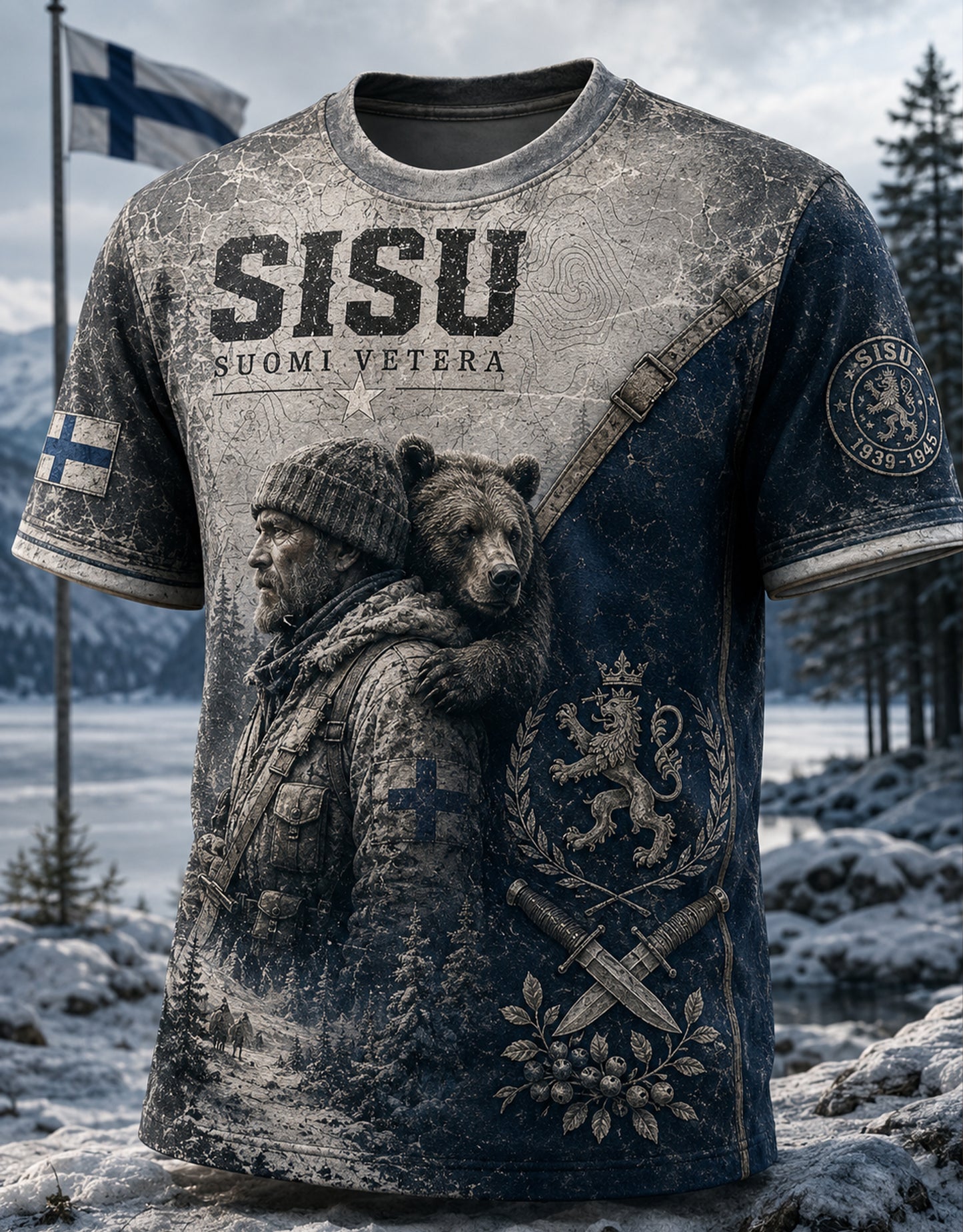 Miesten suomalainen veteraani Sisu -lyhythihainen t-paita