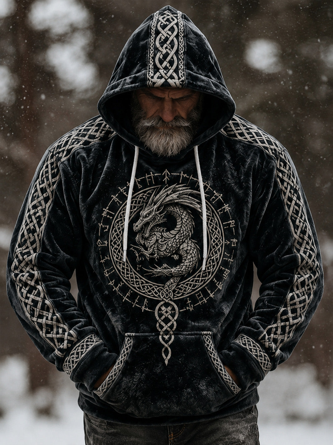 Miesten retro Viking kuvio suunnittelu rento flanelli huppari