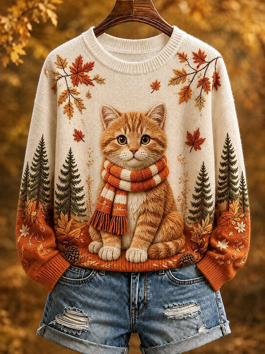 Naisten Fall Cat Print Sattuva Sweatshirt