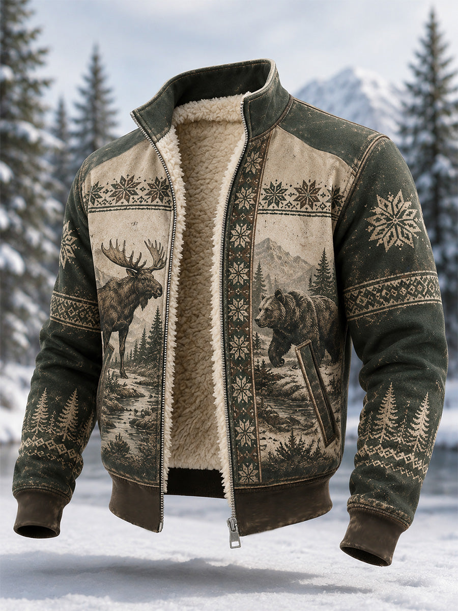 Miesten talvi Moose & lumikarhu Tulosta Casual Composite Fleece Takki