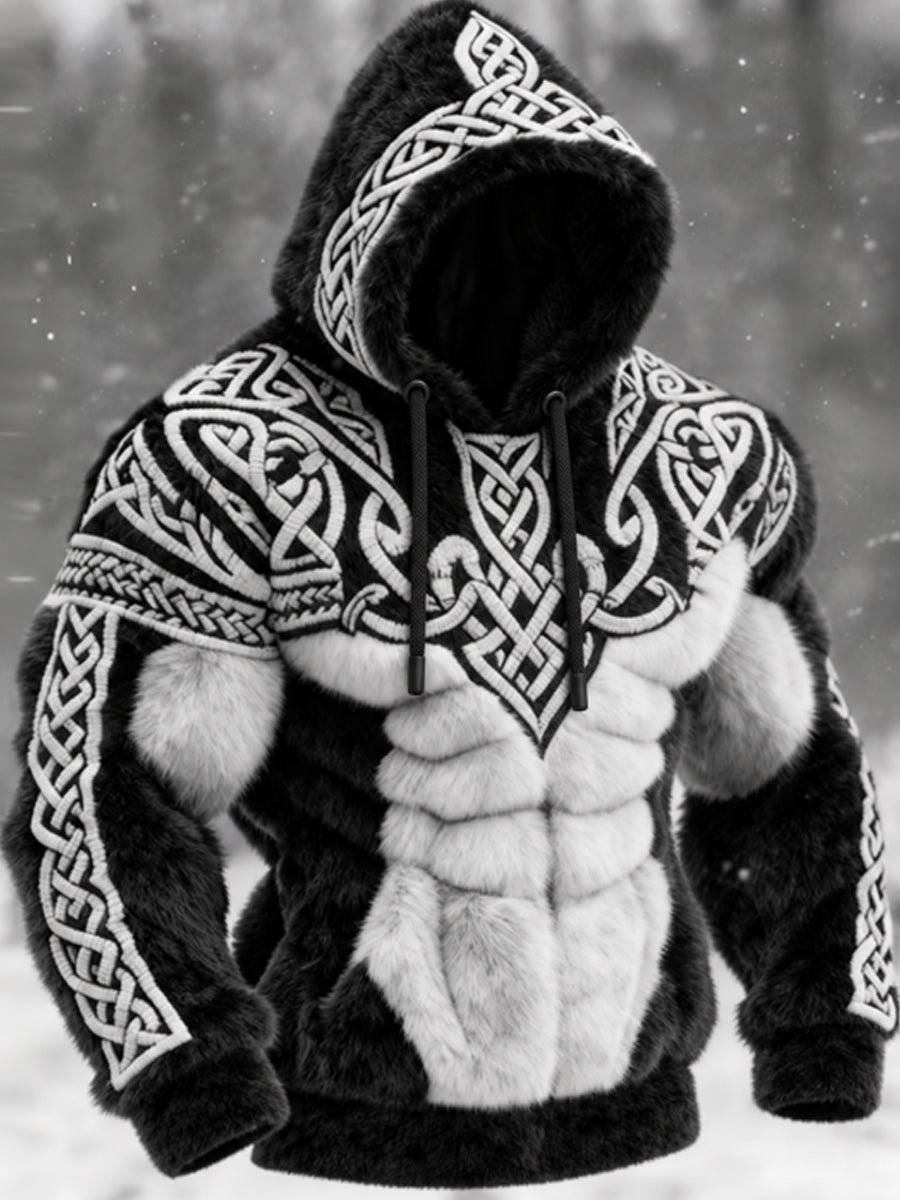Miesten Viking Tribal Jacquard Kelttinen solmu lihaslinja Inspiroitu taide Flannel lämmin Hoodies