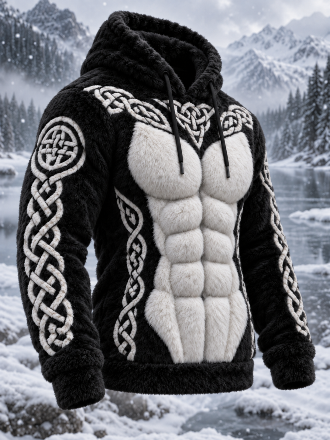 Miesten Viking Tribal Jacquard kelttinen solmu lihaslinja Inspiroitu taide Plush lämmin huppari