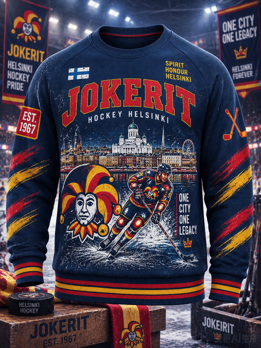 Miesten Suomen jääkiekko Jokerit -vohvelikangas pitkähihainen collegepaita