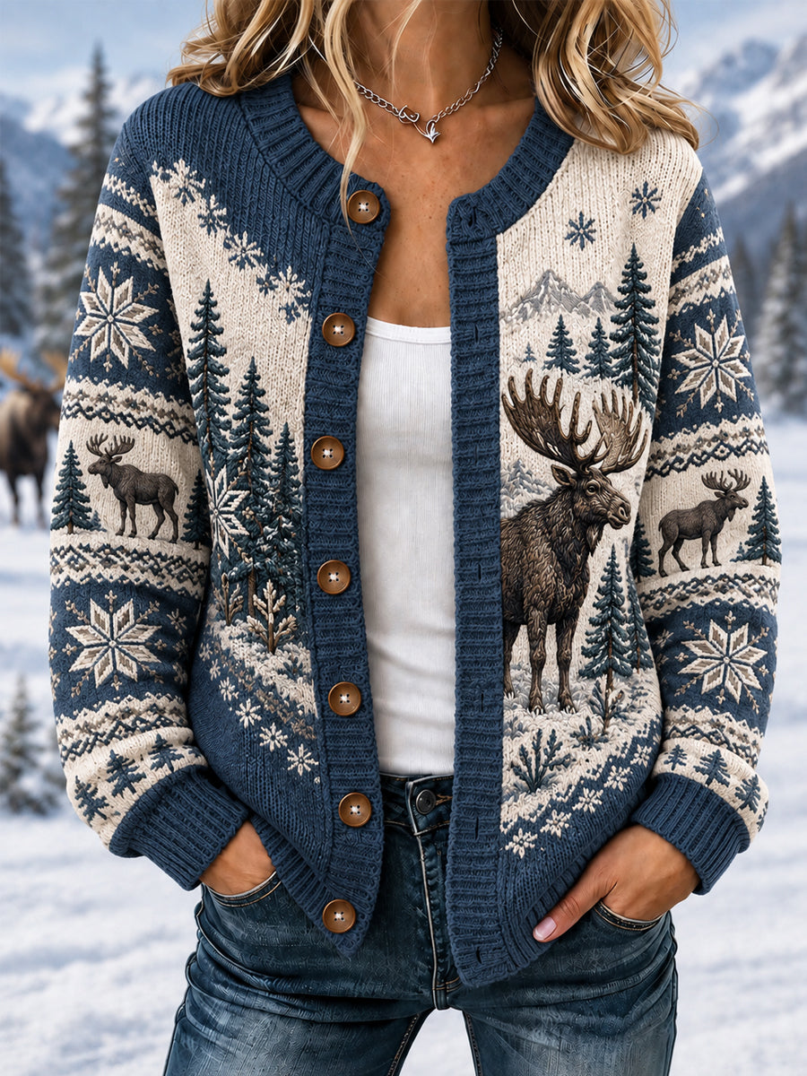 Naisten talvi Moose Print Casual Cardigane