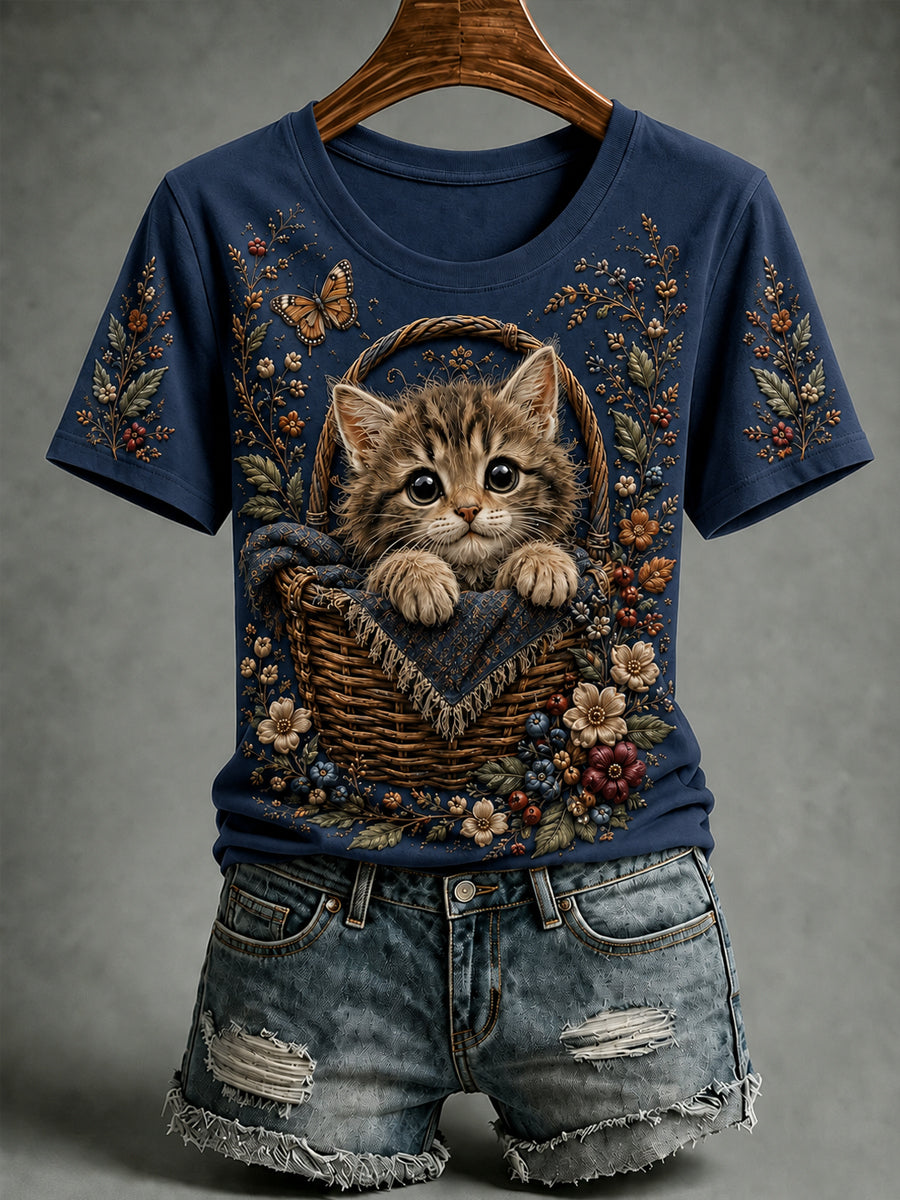 Naisten syksy Söpö Cat Art lyhythiha T-paita