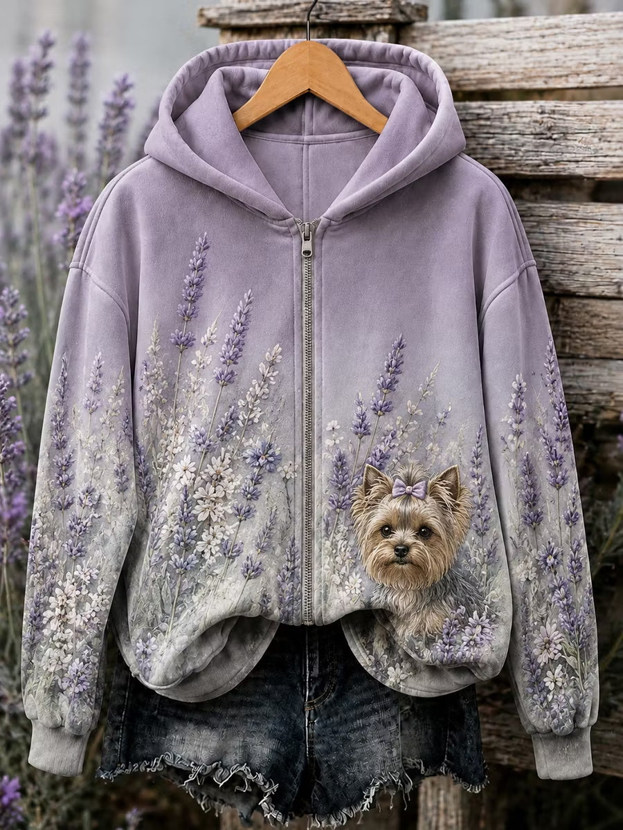 Naisten kukkakoira Zip-Up Hoodie.