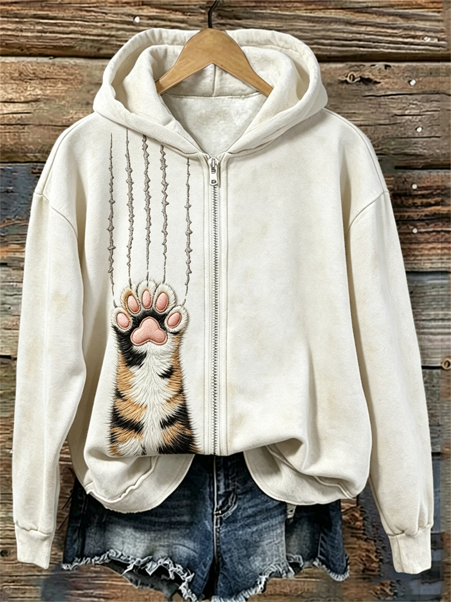 Naisten Calico Cat Fuzzy Paw & Naapurit Tulosta täysi Zip Hoodie.