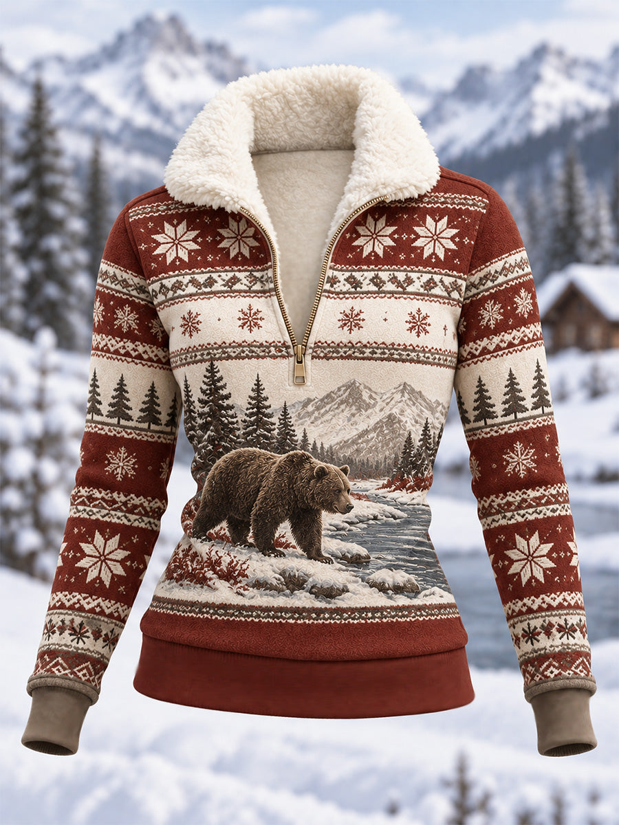 Naisten talvi lumikarhu Print Casual Composite Fleece Hoodies