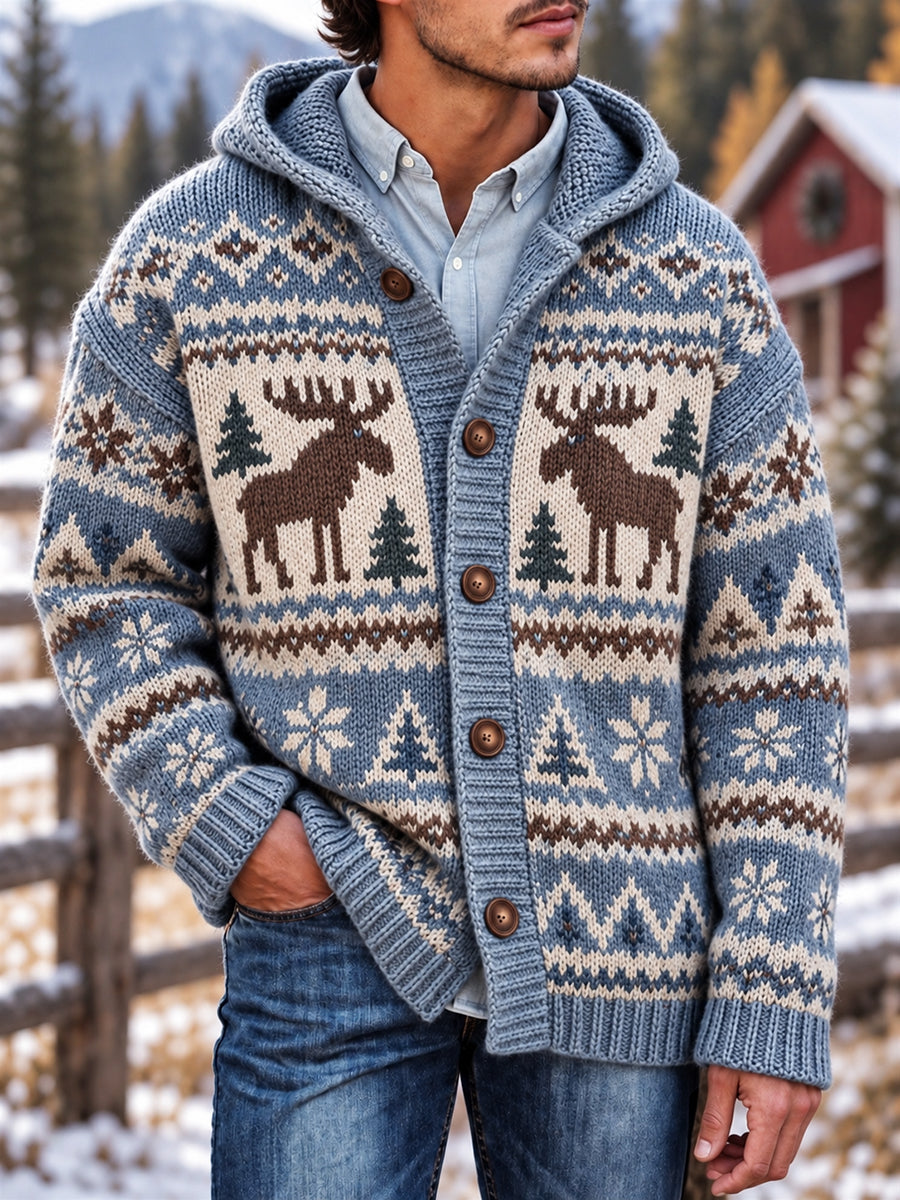 Miesten Vintage Vintage Moose Isle Print Hukka Cardigan