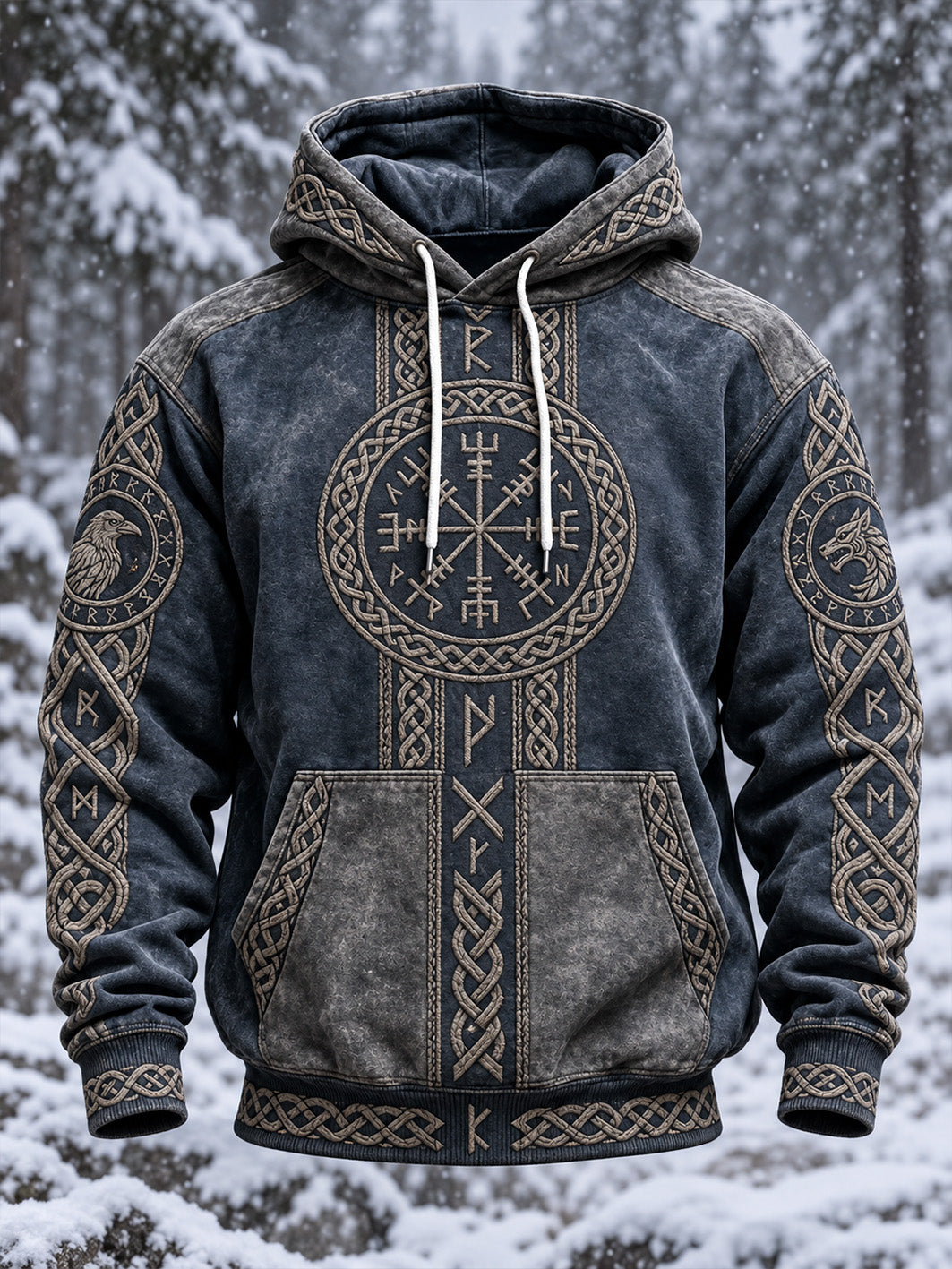 Miesten retro Viking kuvio painettu rento huppari
