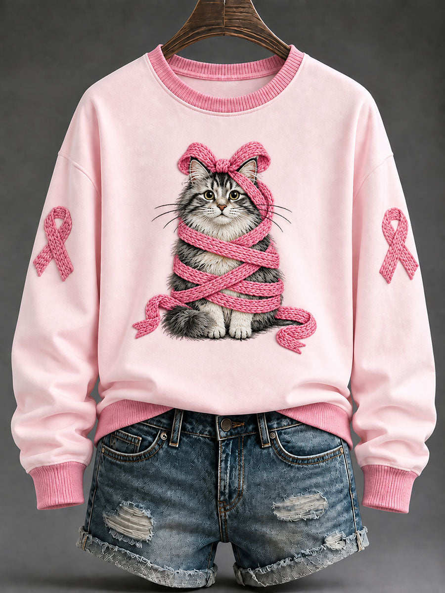 Naisten vaaleanpunainen nauha Maine Print Casual Säännöllinen Sweatshirt