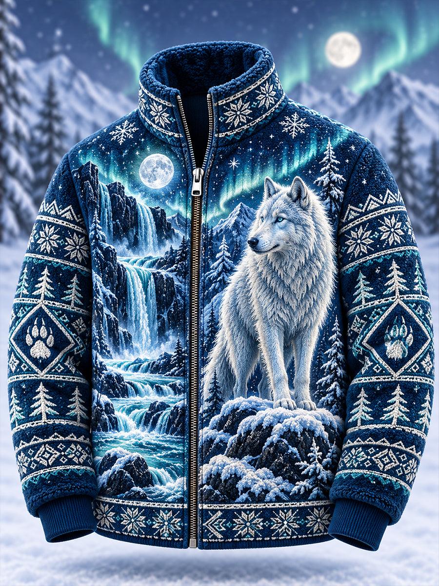 Miesten pohjoismainen metsän eläinpaino Fleece-Lined stand-Collar Zip-Up-takki