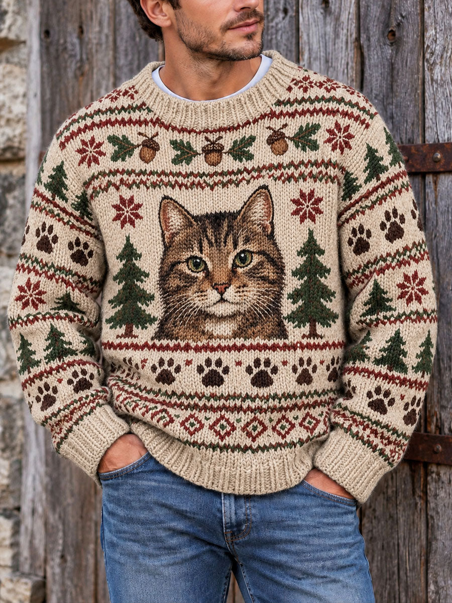 Miesten Retro Cat Sweater Sweater.