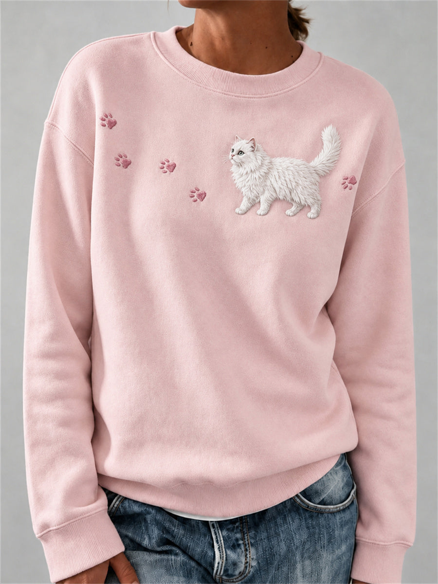 Naisten ihana fuzzy valkoinen kissa & tassu tulostukset Tulosta Sweatshirt